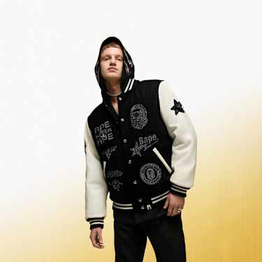 A BATHING APE® Shark Hooded Varsity Jacket